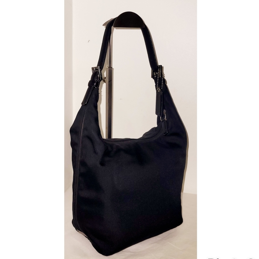 Coach 7423 Black Twill & Leather Mercer Hobo Shoulder Bag